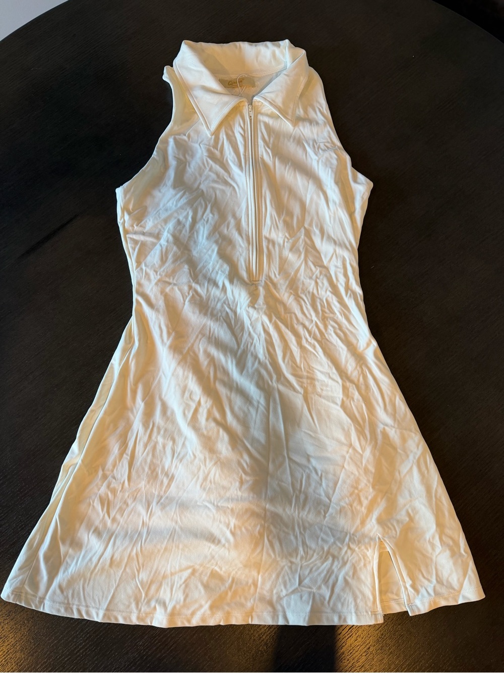 Sleeveless White Zip-Front Polo Dress
